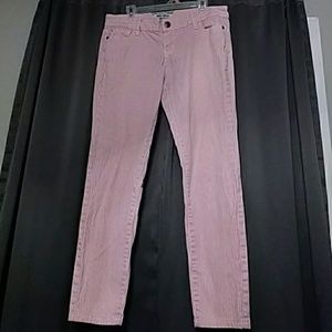 Peach pinstriped denim capris